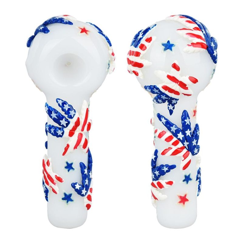 patriot leaf glow in the dark glass spoon pipe 5 30903515316326