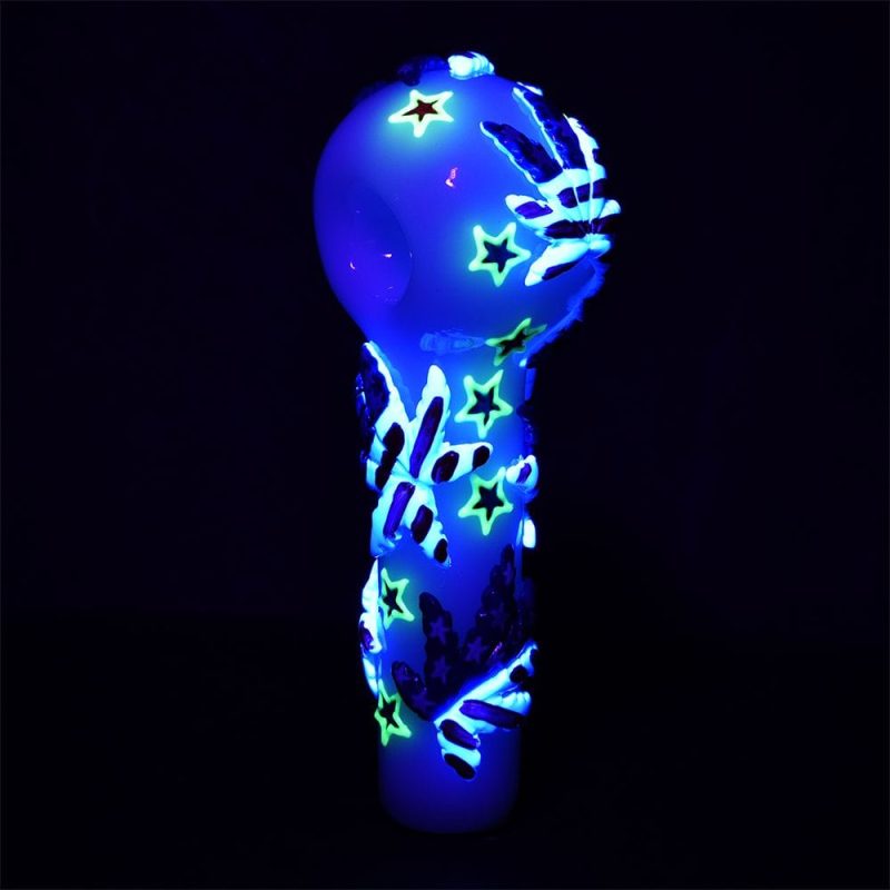 patriot leaf glow in the dark glass spoon pipe 5 30903515414630